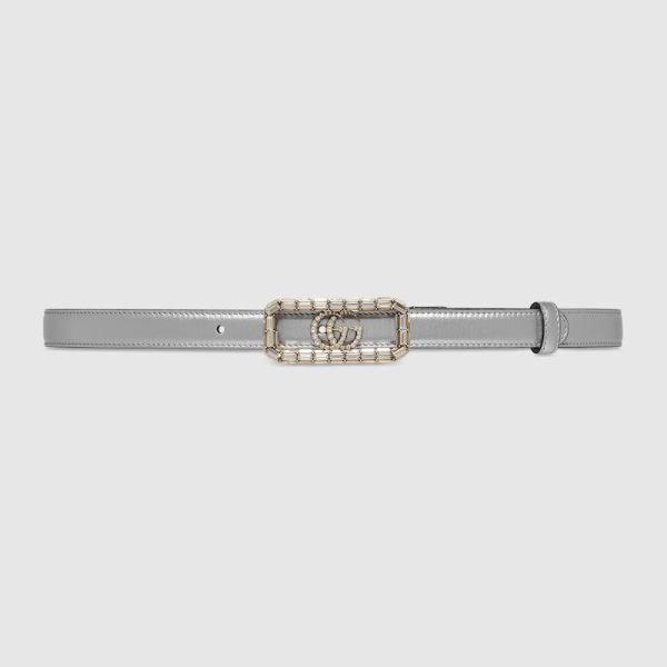 Thin belt with crystal Double G buckle