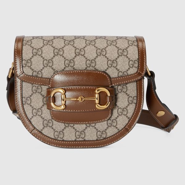 Gucci Horsebit 1955 Mini Rounded Bag Beige Canvas - Gucci Crossbody Bag front view