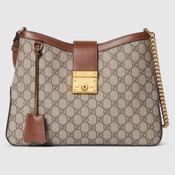 Padlock GG Medium Shoulder Bag Beige Canvas - Gucci Shoulder Bag front view