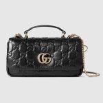 GG Milano Mini Top Handle Bag Black GG Embossed - Gucci Crossbody Bag front view