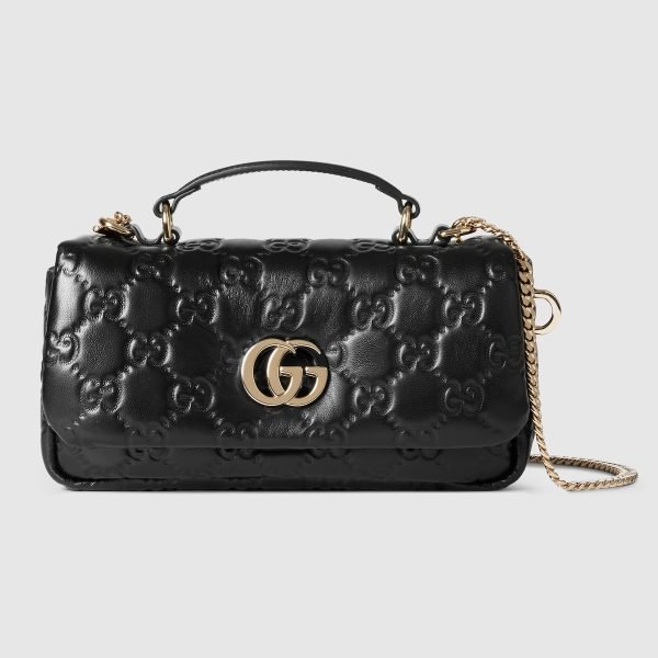 GG Milano Mini Top Handle Bag Black GG Embossed - Gucci Crossbody Bag front view