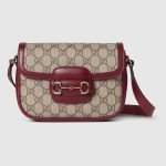 Gucci Horsebit 1955 Soft Small Shoulder Bag Rosso Ancora Red Monogram - Gucci Shoulder Bag front view