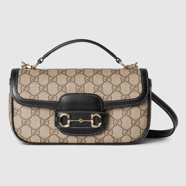 Gucci Horsebit 1955 Soft Small Top Handle Bag Dark Brown Monogram - Gucci Shoulder Bag front view