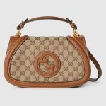 Gucci Blondie Small Top Handle Bag Dark Brown Canvas - Gucci Shoulder Bag front view