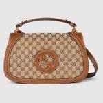 Gucci Blondie Medium Top Handle Bag Dark Brown Canvas - Gucci Shoulder Bag front view
