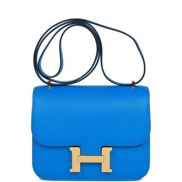 Hermes Constance 18 Bleu Hydra Chevre Gold Hardware