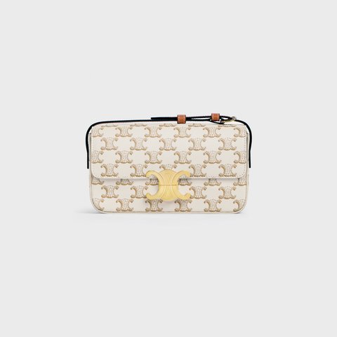 SHOULDER BAG CLAUDE IN TRIOMPHE CANVAS AND CALFSKIN WHITE