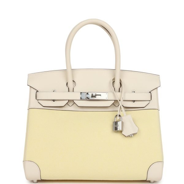Hermes Birkin 30 Nata Swift And Jaune Poussin Toile Palladium Hardware 68976 product photo 1