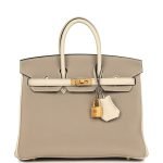 Hermes Special Order (hss) Birkin 25 Gris Tourterelle And Craie Togo Brushed Gold Hardware 7184 product photo 1