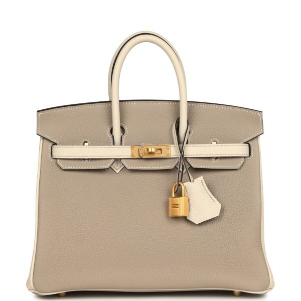 Hermes Special Order (hss) Birkin 25 Gris Tourterelle And Craie Togo Brushed Gold Hardware 7184 product photo 1