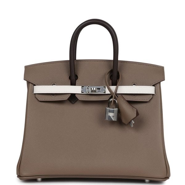 Hermes Birkin 25 Tri-Color Etoupe, Ebene And Gris Pale Epsom Palladium Hardware 71998 product photo 1