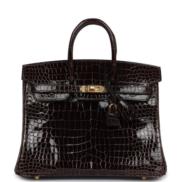 Hermes Birkin 25 Macassar Shiny Porosus Crocodile Gold Hardware