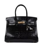 Hermes Birkin 30 Black Shiny Porosus Crocodile Gold Hardware 73374 product photo 1