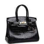 Hermes Birkin 30 Black Shiny Porosus Crocodile Gold Hardware 73374 product photo 2