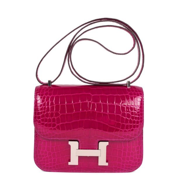 Hermes Constance 18 Rose Pourpre Shiny Alligator Palladium Hardware 73703 product photo 1