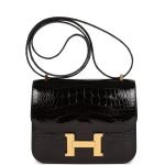 Hermes Constance 18 Black Shiny Alligator Gold Hardware 73929 product photo 1