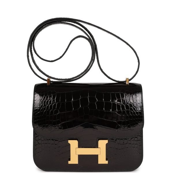 Hermes Constance 18 Black Shiny Alligator Gold Hardware 73929 product photo 1