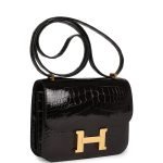 Hermes Constance 18 Black Shiny Alligator Gold Hardware 73929 product photo 2