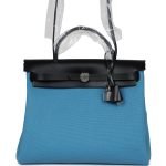 Hermes Herbag Zip PM 31 Blue Jean Toile H And Black Vache Hunter Palladium Hardware 74132 product photo 1