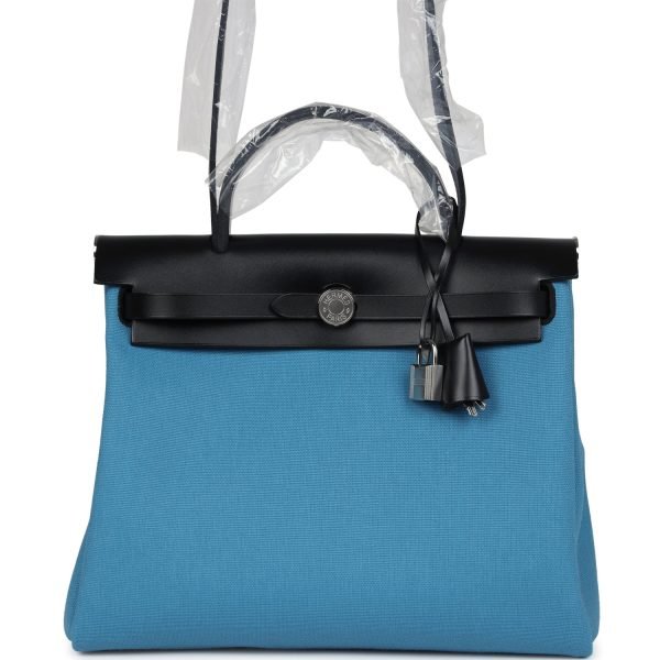Hermes Herbag Zip PM 31 Blue Jean Toile H And Black Vache Hunter Palladium Hardware 74132 product photo 1