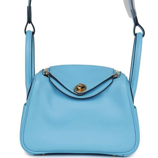 Hermes Mini Lindy Celeste Swift Gold Hardware