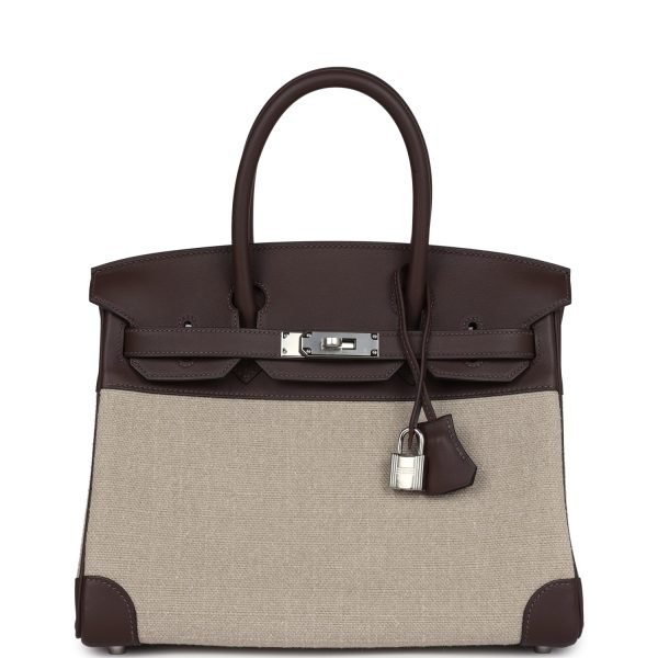 Hermes Birkin 30 Bivouac Ficelle Canvas And Moka Swift Palladium Hardware 81643 product photo 1