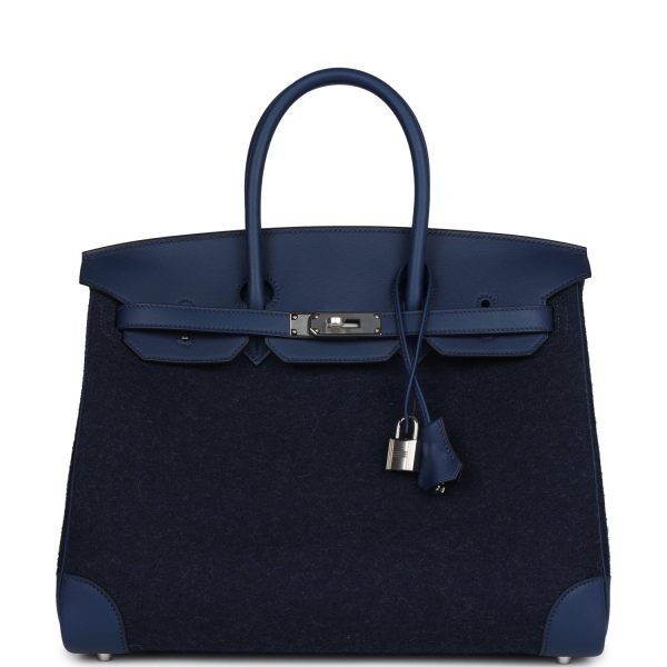 Hermes Birkin 35 Bleu Nuit Feutre Wool And Bleu De Malte Swift Palladium Hardware 81686 product photo 1