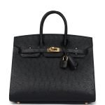 Hermes Birkin Sellier 25 Black Ostrich Gold Hardware 82904 product photo 1
