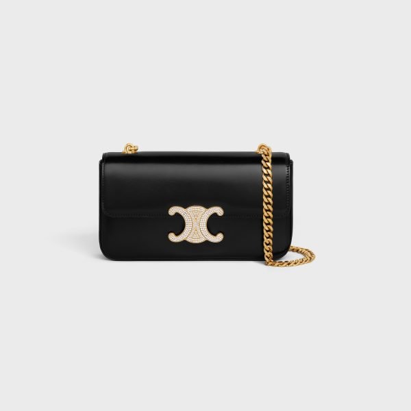 CHAIN SHOULDER BAG CLAUDE WITH STRASS CLOSURE IN SHINY CALFSKIN