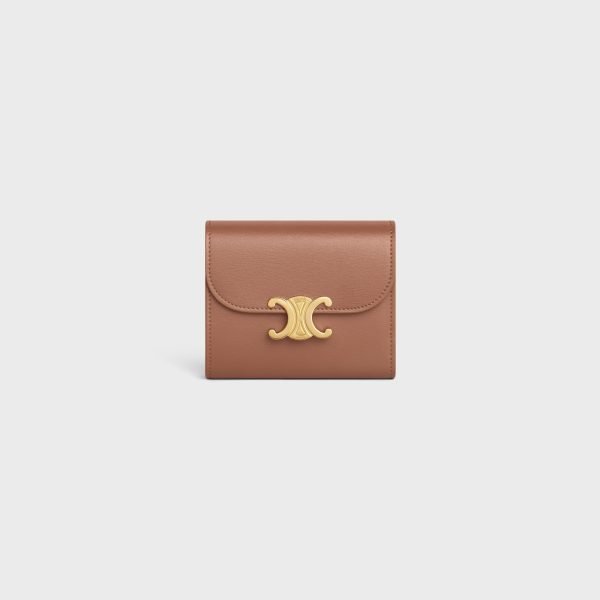 SMALL FLAP WALLER TRIOMPHE IN SHINY CALFSKIN BRONZE