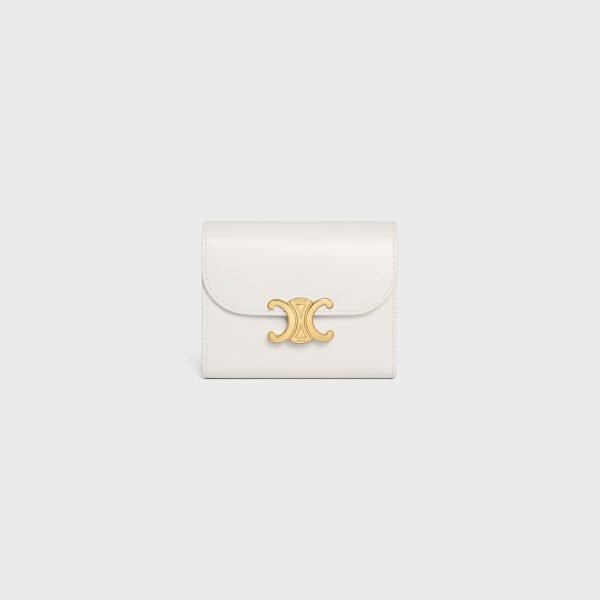 SMALL FLAP WALLER TRIOMPHE IN SHINY CALFSKIN WHITE