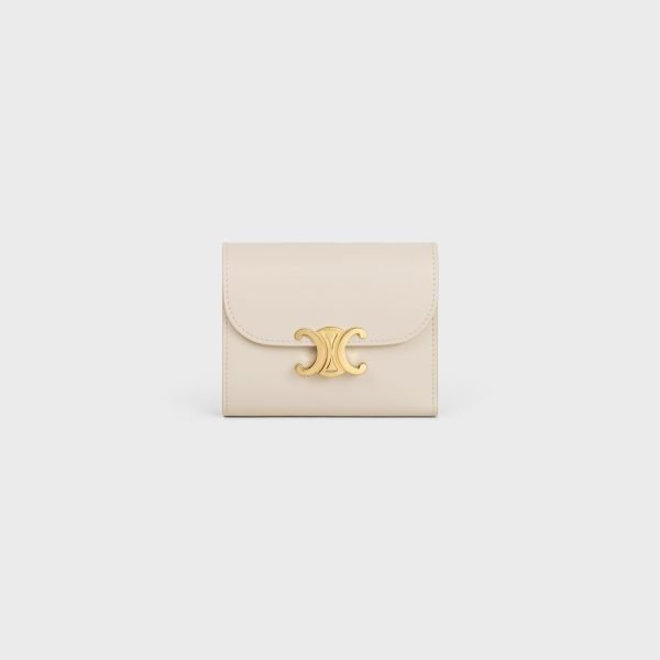 SMALL FLAP WALLER TRIOMPHE IN SHINY CALFSKIN PALE BEIGE