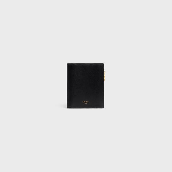 COMPACT WALLET TRIOMPHE CHARMS IN SHINY CALFSKIN BLACK