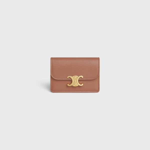 CARD HOLDER WITH FLAP TRIOMPHE IN SHINY CALFSKIN BRONZE