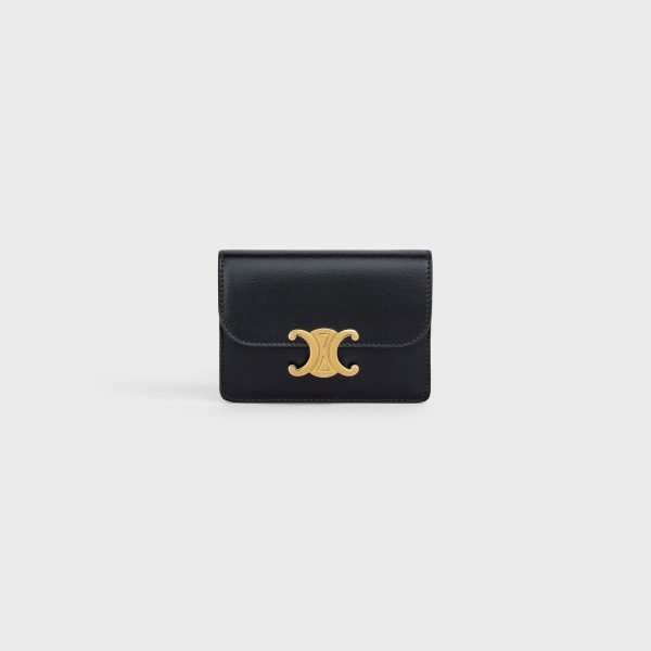 CARD HOLDER WITH FLAP TRIOMPHE IN SHINY CALFSKIN BLACK