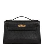 Hermes Kelly Pochette Black Ostrich Gold Hardware 72708 product photo 1