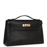 Hermes Kelly Pochette Black Ostrich Gold Hardware 72708 product photo 2