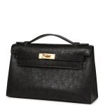 Hermes Kelly Pochette Black Ostrich Gold Hardware 72708 product photo 3