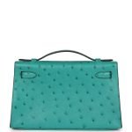 Hermes Kelly Pochette Vert Verone Ostrich Gold Hardware 71354 product photo 5