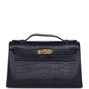 Hermes Kelly Pochette Bleu Indigo Matte Alligator Gold Hardware 71194 product photo 1