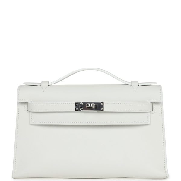 Hermes Kelly Pochette White Swift Palladium Hardware