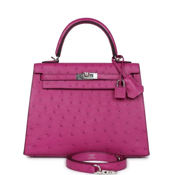 Hermes Kelly Sellier 25 Rose Pourpre Ostrich Palladium Hardware 70256 product photo 1