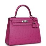 Hermes Kelly Sellier 25 Rose Pourpre Ostrich Palladium Hardware 70256 product photo 2