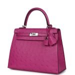 Hermes Kelly Sellier 25 Rose Pourpre Ostrich Palladium Hardware 70256 product photo 3