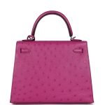 Hermes Kelly Sellier 25 Rose Pourpre Ostrich Palladium Hardware 70256 product photo 5
