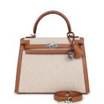 Hermes Kelly Sellier 25 Gold Swift And Ecru Toile Palladium Hardware 72035 product photo 1