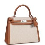 Hermes Kelly Sellier 25 Gold Swift And Ecru Toile Palladium Hardware 72035 product photo 2