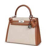 Hermes Kelly Sellier 25 Gold Swift And Ecru Toile Palladium Hardware 72035 product photo 3