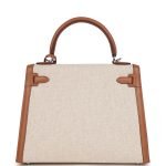 Hermes Kelly Sellier 25 Gold Swift And Ecru Toile Palladium Hardware 72035 product photo 5