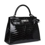 Hermes Kelly Sellier 28 Black Shiny Niloticus Crocodile Palladium Hardware 72963 product photo 2